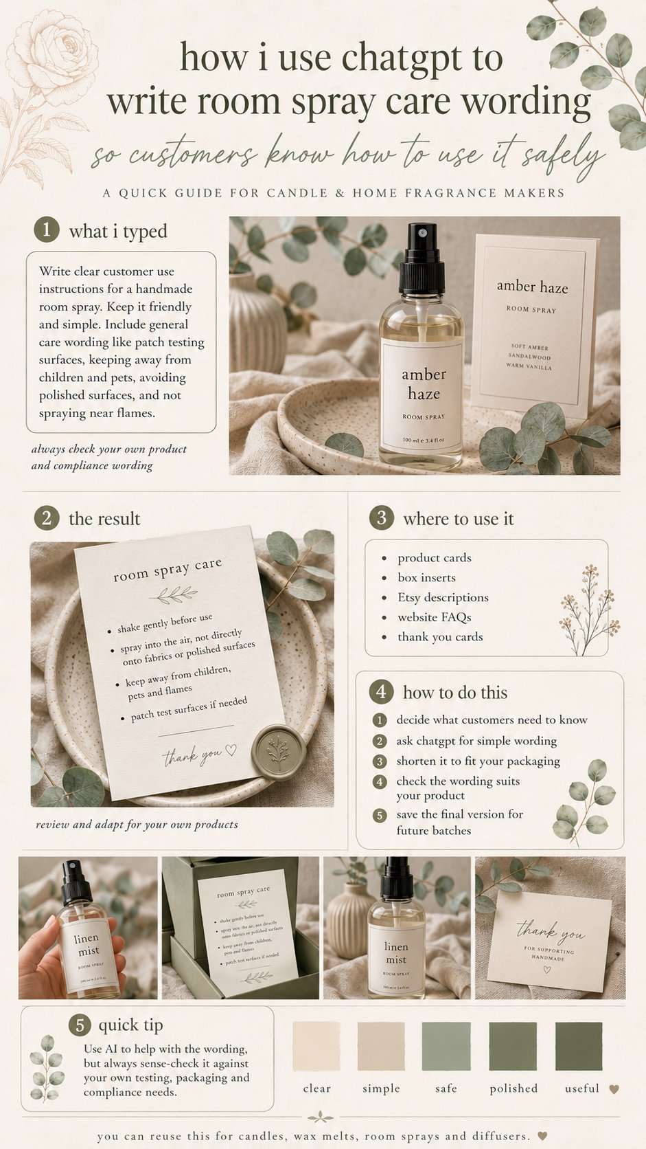 Write room spray care wording